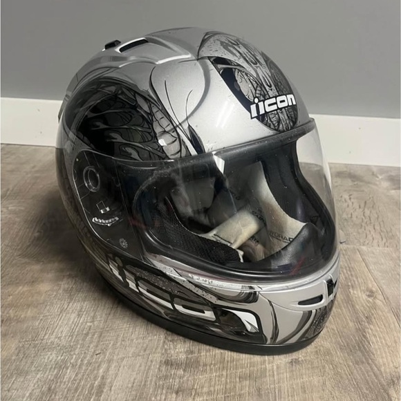ICON Other - ICON Helmet with Black and Silver Graphics